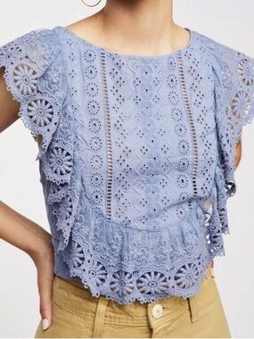 Altered State Women’s Lace Eyelet Crop Top - Light Blue